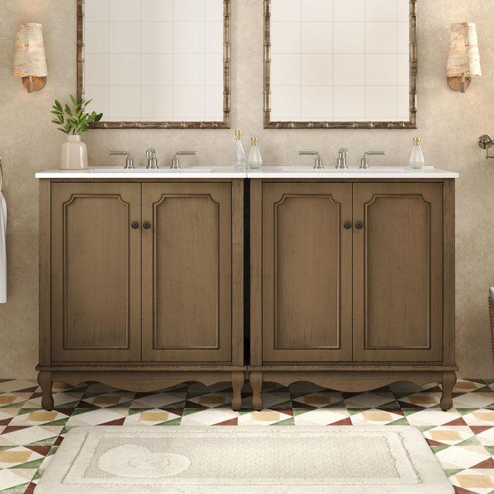 Vintage Double Sink Bathroom Vanity Set With Ceramic Sinks