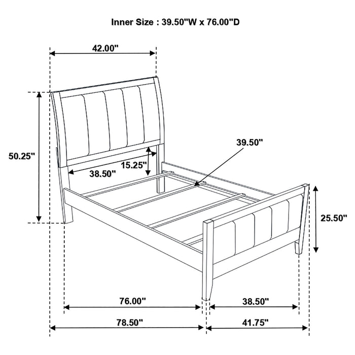 Twin Panel Bed With Headboard And Tapered Legs - Brown