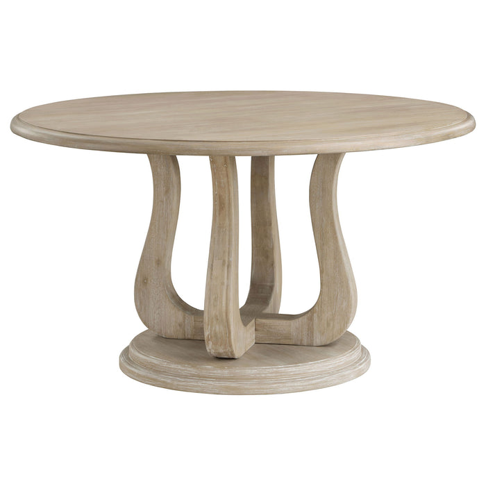 Rodota - 5 Piece Round Dining Table Set With Upholstered Chairs - White Washed