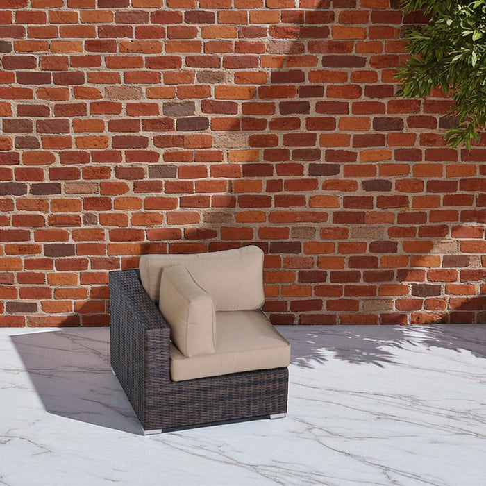 Outdoor 33" Wide Corner Wedge With Cushions - Beige / Brown