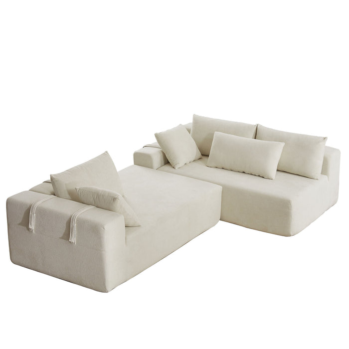 Modern Chenille Upholstered Sectional Sofa Couch Set With 6 Pillows,Free Combination