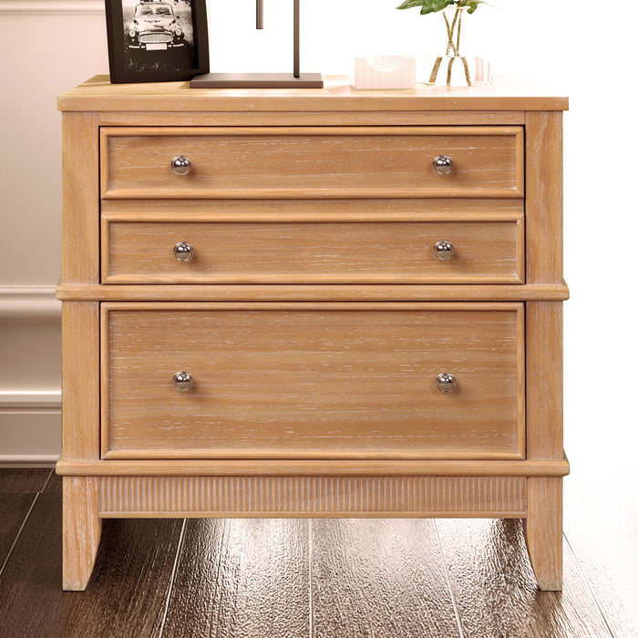 Hazel - 3 Drawer Side Table For Living Room, Hallway, Entryway Solid Wood With Silver Handles - Natural