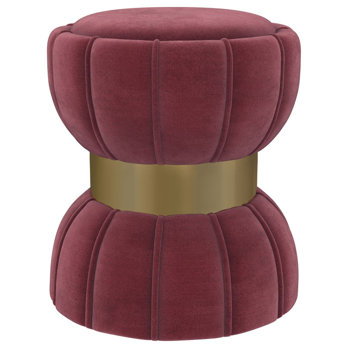 Round Upholstered Ottoman Pouf With Velvety Soft Upholstery