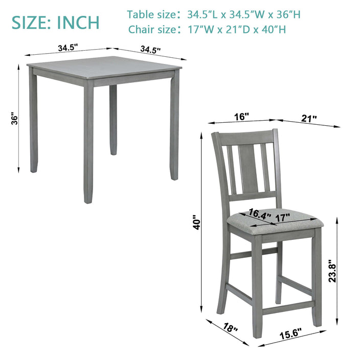 5 Pieces Dining Table Set, Counter Height Kitchen Table Set With Square Table And 4 Upholstered Chairs