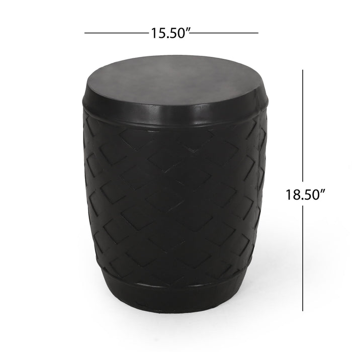 Outdoor Side Table With Lattice Design And Round Top - Black