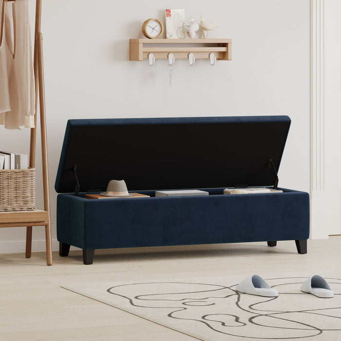 Velvet Storage Bench, Upholstered End Of Bed, Storage Ottoman Benches, Fabric Ottoman Bench With Large Storage Space For Living Room Entryway Bedroom - Dark Blue