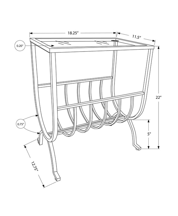 Accent Table Magazine Narrow Clear Tempered Glass - Brown