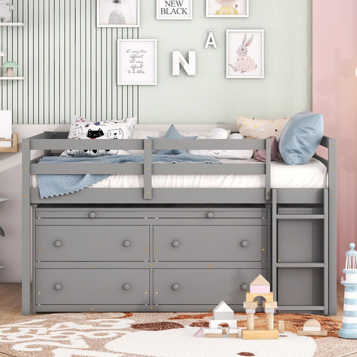 Loft Bed With Retractable Writing Desk And 4 Drawers, With Lateral Portable Desk And Shelves