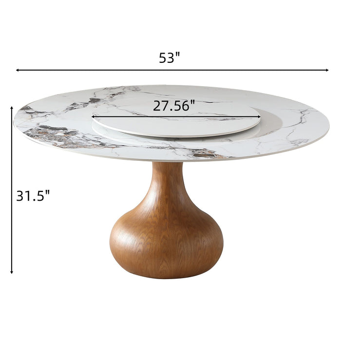 Round Dining Table 53" With Lazy Susan - Walnut / White