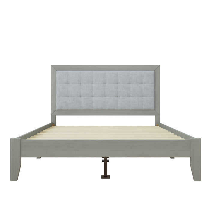 Mid Century Modern Platform Bed With Upholstered Headboard