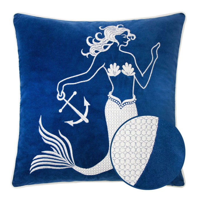 Liz Mermaid Pillow Cover With Matching Back And Hidden Zipper - Indigo
