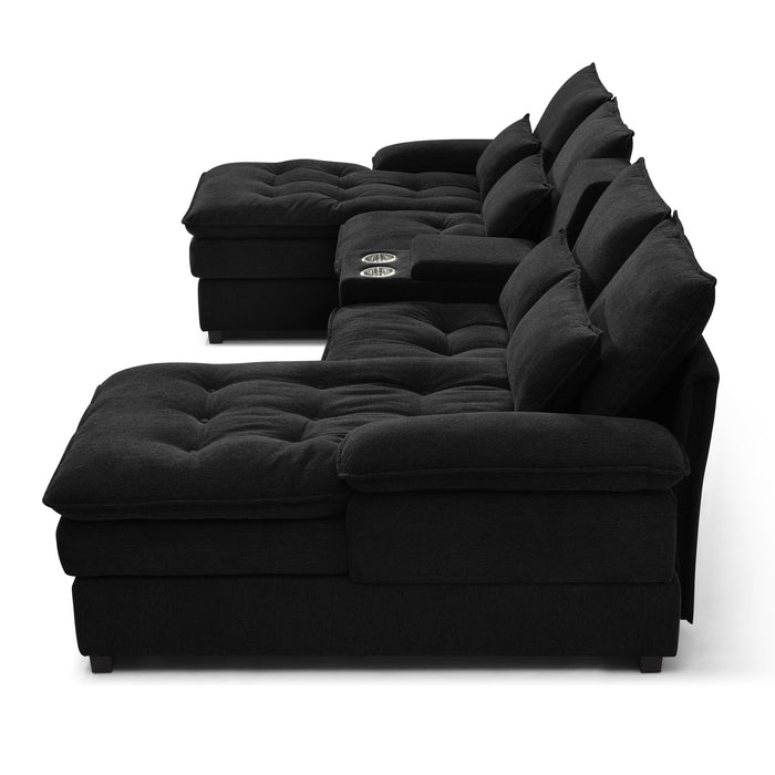 Contemporary U Shaped Sofa With Console And Cupholders