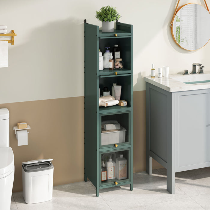 Glass Door Cabinet With Tier Storage