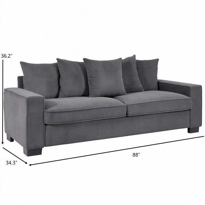 Luxe Sofa With 5 Matching Toss Pillows, Sleek Design, Spacious And Comfortable 3 Seater Couch