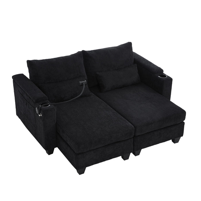 Convertible Chaise Lounge Sofa Chair With USB Ports, Cup Holders, Phone Holder And Storage