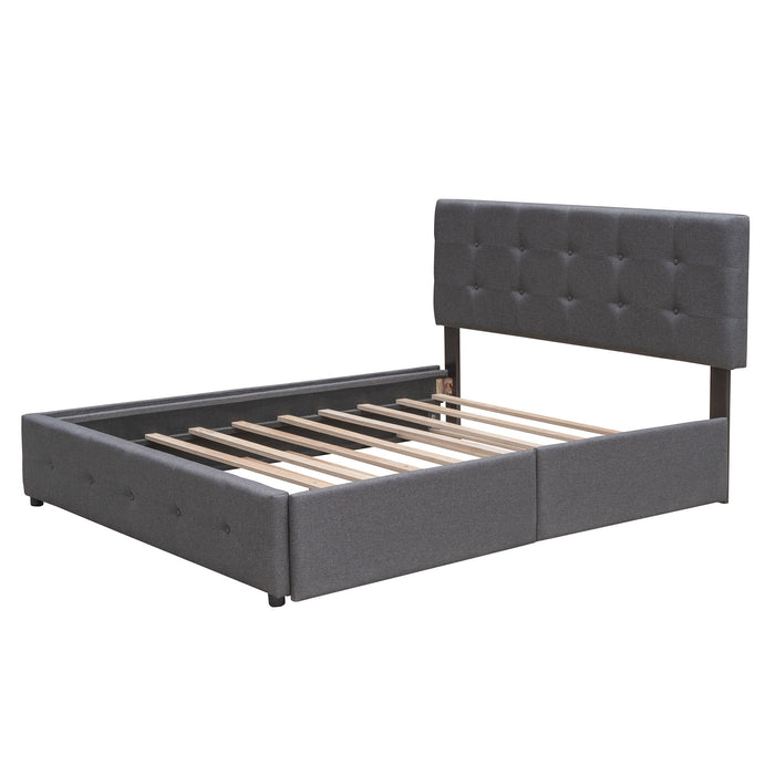 Upholstered Platform Bed With Classic Headboard And Drawers, No Box Spring Needed