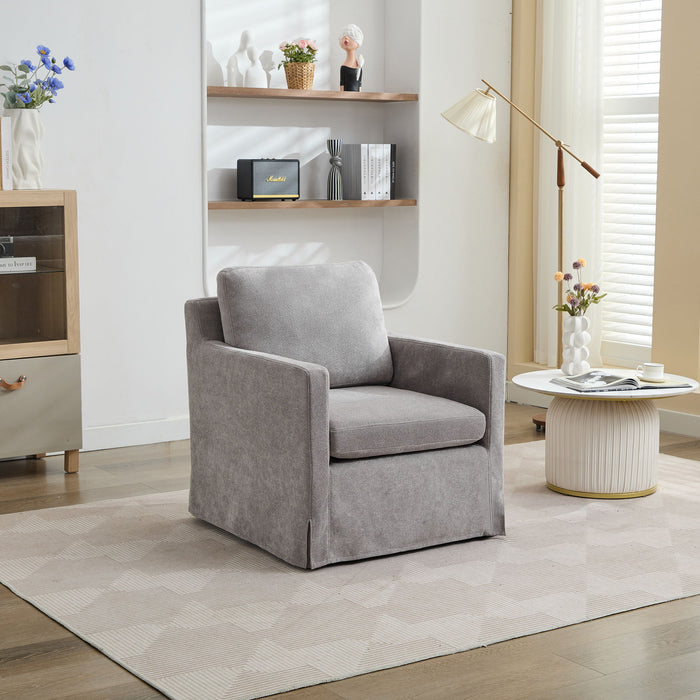 Upholstered Skirted Swivel Chair With Removable Back Cushion For Living Room