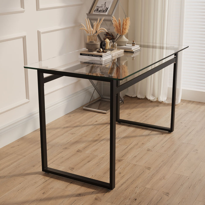 Modern Minimalist Rectangular Dining Table With Tempered Glass Top