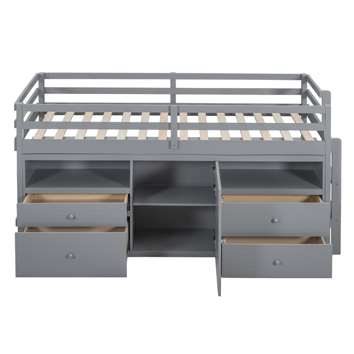 Loft Bed With 4 Drawers, Underneath Cabinet And Shelves