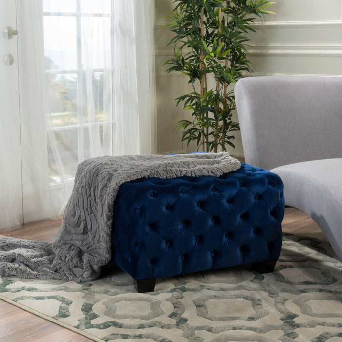 Modern Glam Ottoman With Velvet Upholstery And Button Tufted Design