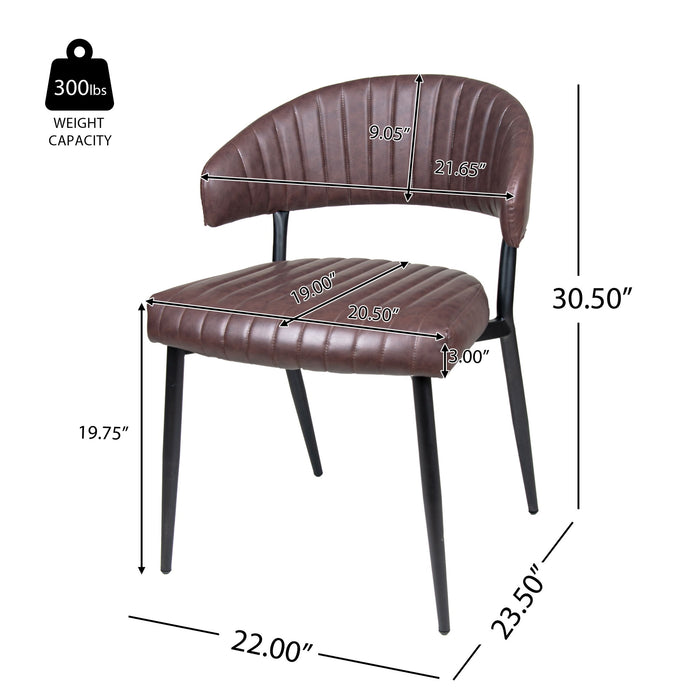 Modern Curved Back Upholstered Dining Chair Set With Metal Legs (Set of 2) - Brown / Black