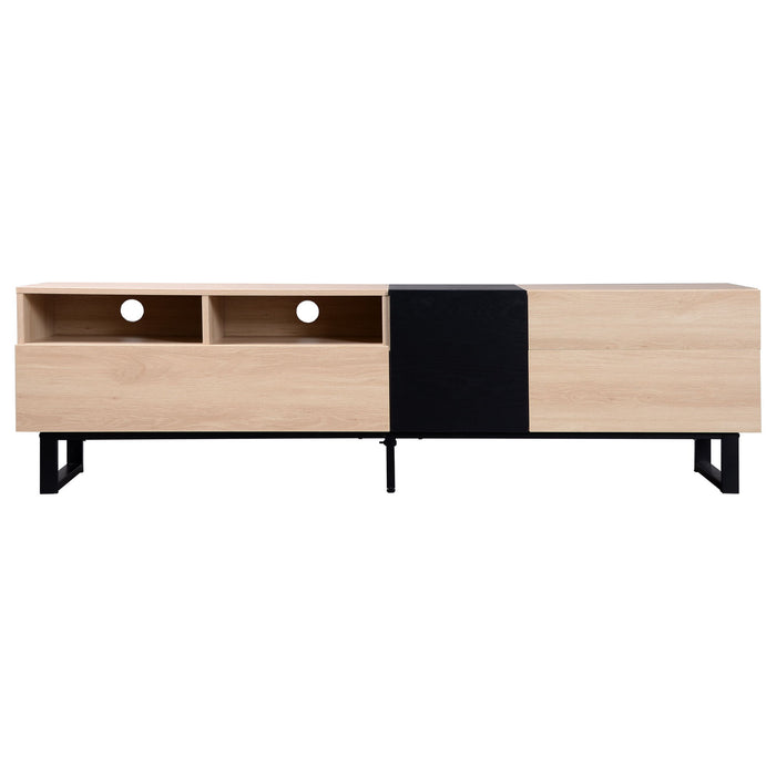 TV Stand For 80'' TV With Double Storage Space, Media Console Table With Drop Down Door