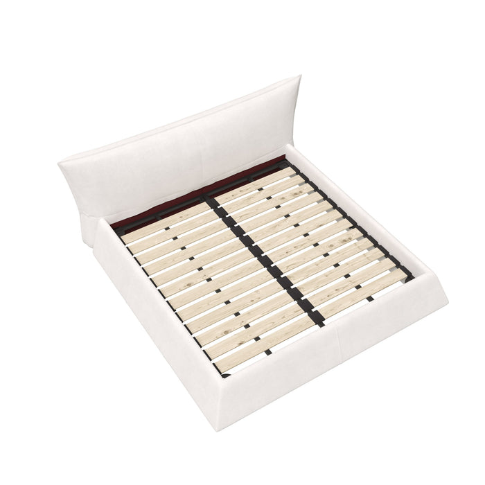 King Size Platform Bed With Special-Shaped Headboard - Cream