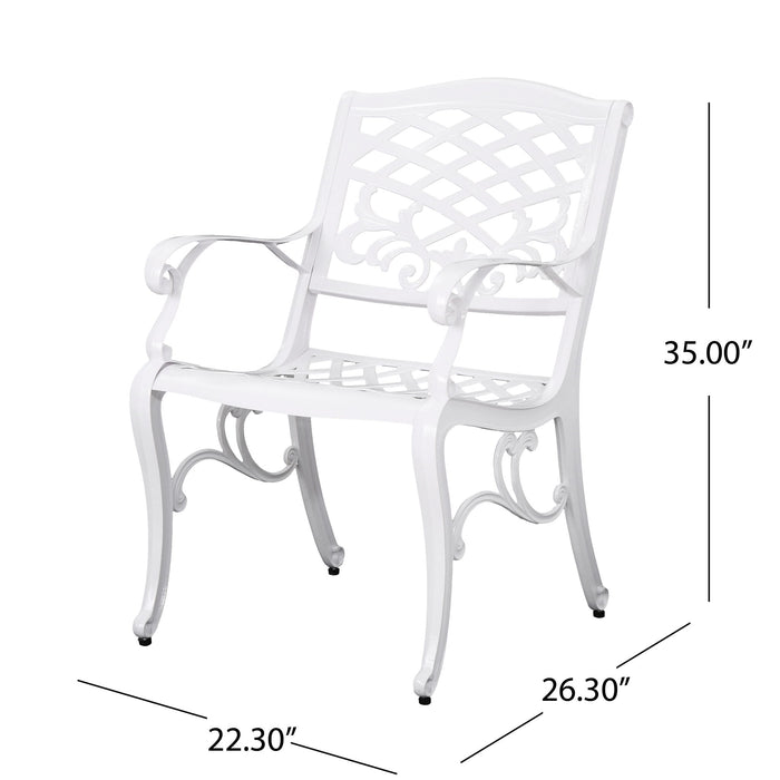 Unravel - Outdoor Arm Chair With Scroll Design And Floral Accents (Set of 2) - White