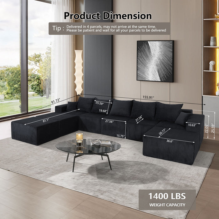 Luxury 8 Piece Modular U Shaped Sectional Sofa With Oversized Chaise Lounge And Bed Corduroy Upholstery