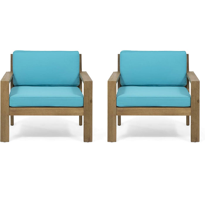 Antoine - Outdoor Acacia Wood Club Chairs With Cushions, (Set of 2)