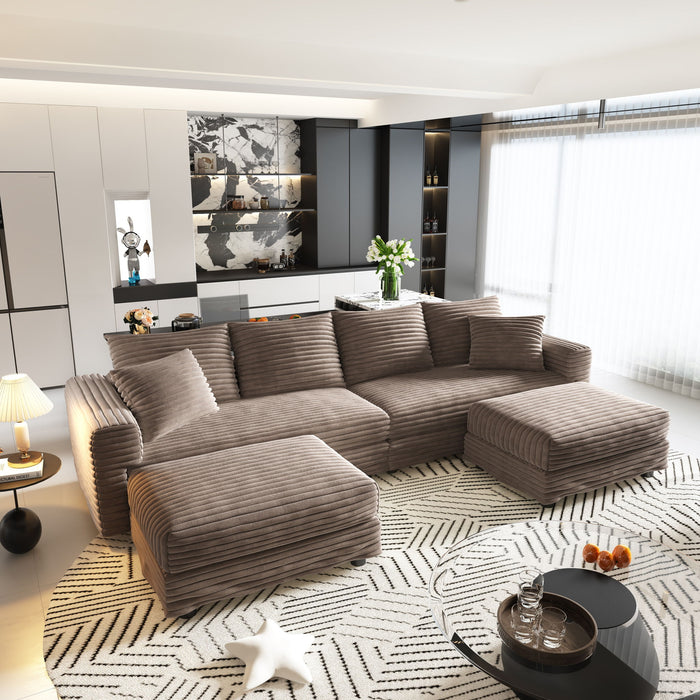 Deep Seat Convertible Sofa With Soft Pillows And Ottomans