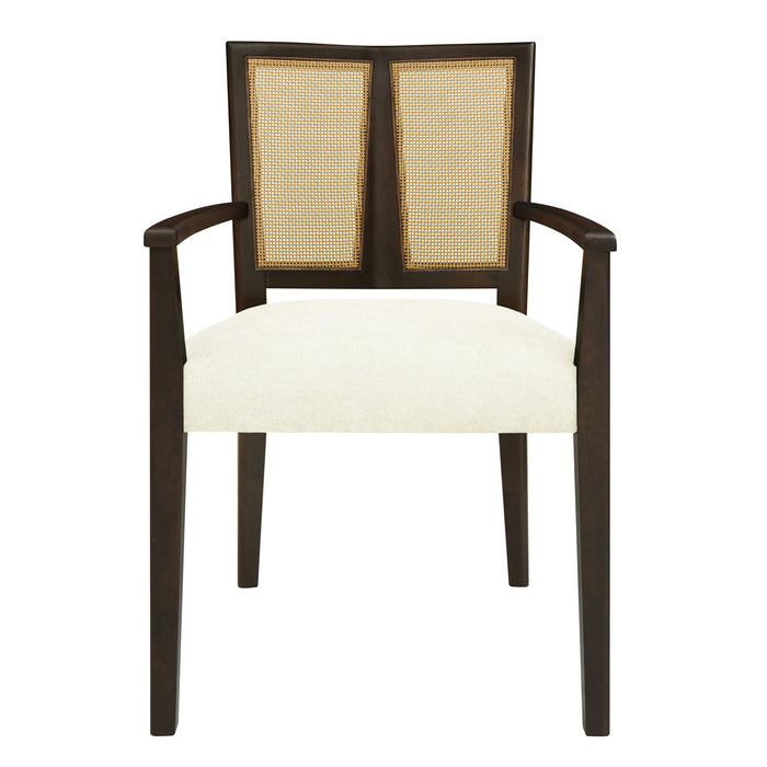 Mid Century Modern Arm Dining Chair Set With Rattan Backrest