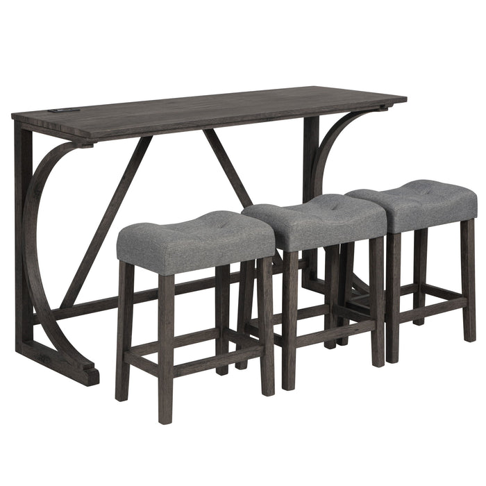 Bar Table Set With 3 Padded Stools