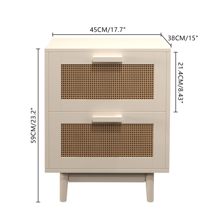 Nightstand With 2 Drawers, Storage Side Table For Bedroom - Antique Natural / Rattan