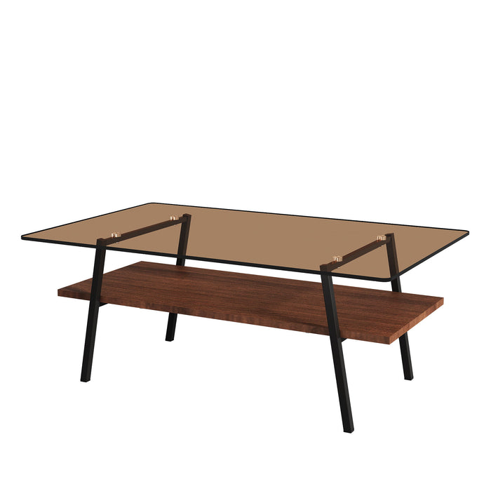 Rectangle Coffee Table, Tempered Glass Tabletop Modern Table For Living Room