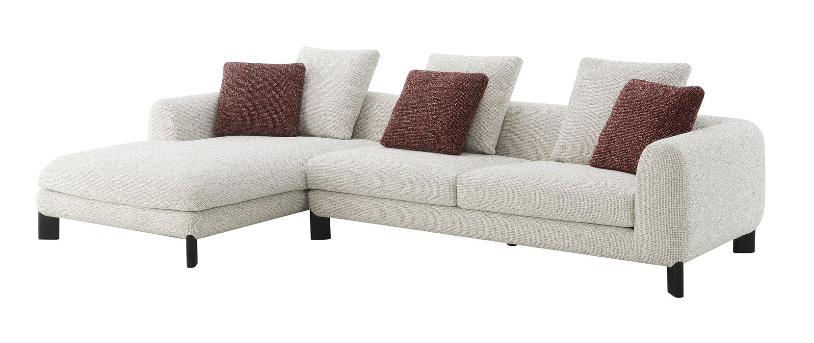 Mardi - Tweed Sectional Sofa With 3 Pillows - Maroon / Beige