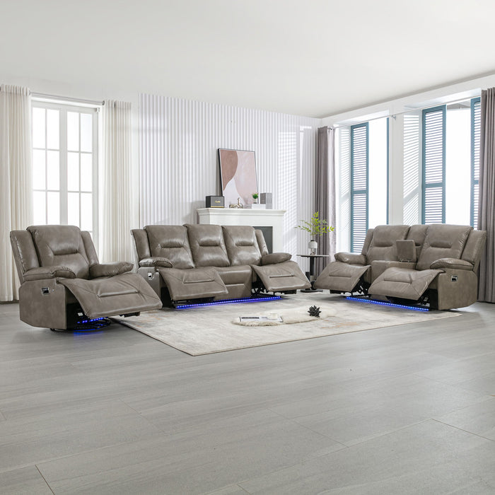 Home Theater Recliner Set Manual Recliner Chair With A LED Light Strip Two Built-In Cup Holders For Living Room