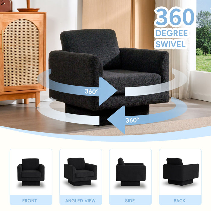 360° Modern Swivel Accent Chair Round Armchair, Thick Padded Single Lounge Sofa Upholstered Comfy