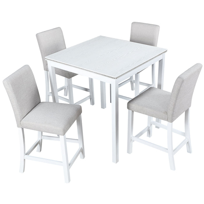 5 Piece Counter Height Table Set, Square Table And 4 Upholstered Chairs