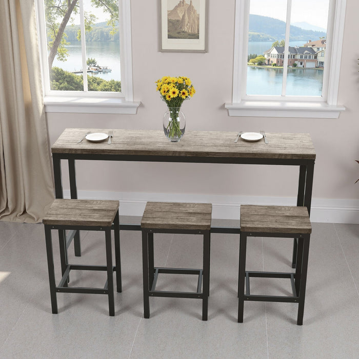 Modern Design Long Dining Table Set With 3 Stools