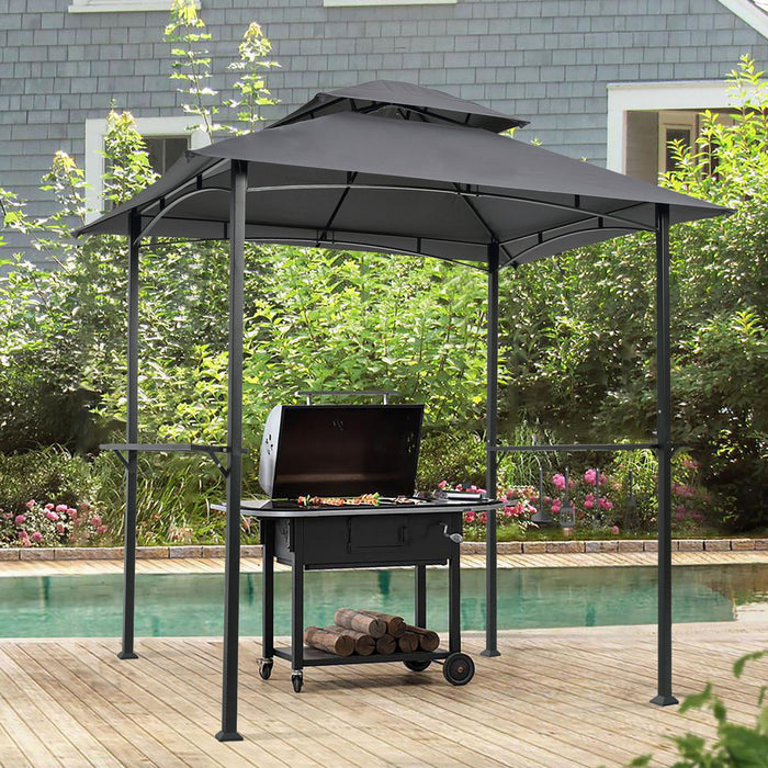 Outdoor Grill Gazebo With Double Tier Soft Top Canopy, Steel Frame, Bar Counters & Hook