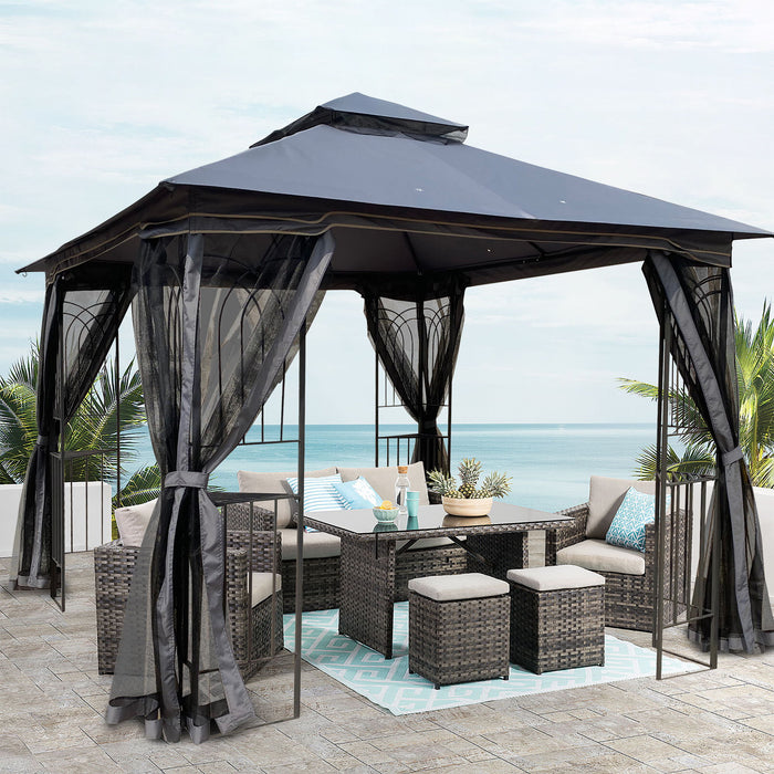 Patio Gazebo Tent With Ventilated Double Roof And Mosquito Net