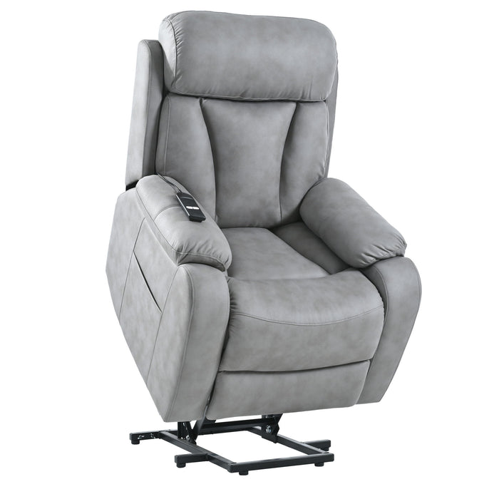Electric Power Lift Recliner Chair, Fabric Recliner Chair, Home Theater Seating, Living Room Chair, Side Pocket, Remote Control - Light Gray