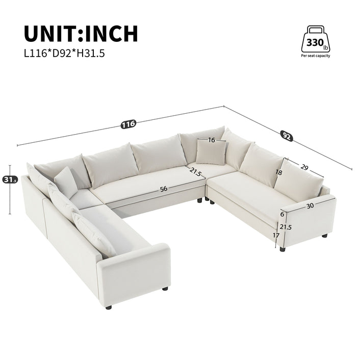 Modular Sectional Reversible U Shaped Couch Set, Free Combination Minimalist Style, Oversized 8 Seat Convertible Sofa