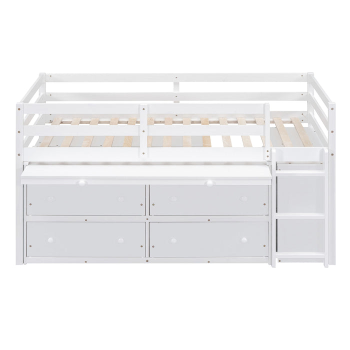 Loft Bed With Retractable Writing Desk And 4 Drawers, With Lateral Portable Desk And Shelves