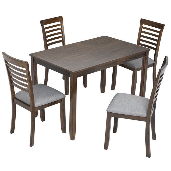 5 Pieces Modern Dining Set, Rectangular Wooden Dining Table With 4 Upholstered Chairs