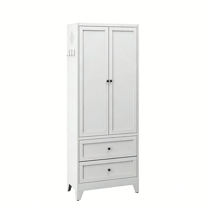 Pantry Cabinet With 2 Drawers, Adjustable Shelves, Freestanding Kitchen Storage Organizer - White