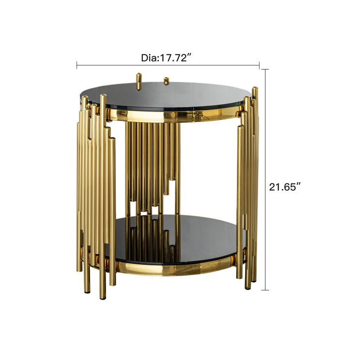 Elegant Round Table With Double Layer Tempered Glass Top And Stainless Steel Frame For Living Room