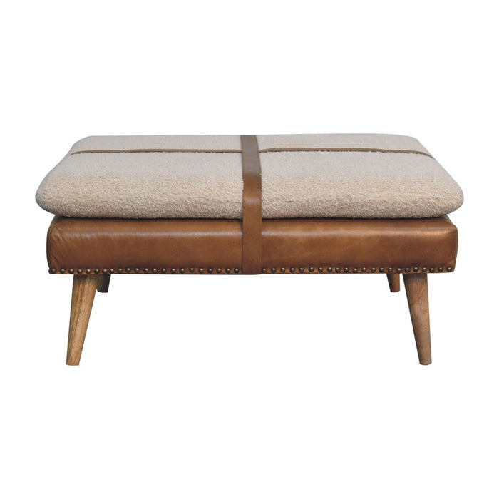 Buffalo - Large Square Hide Leather Footstool - Brown