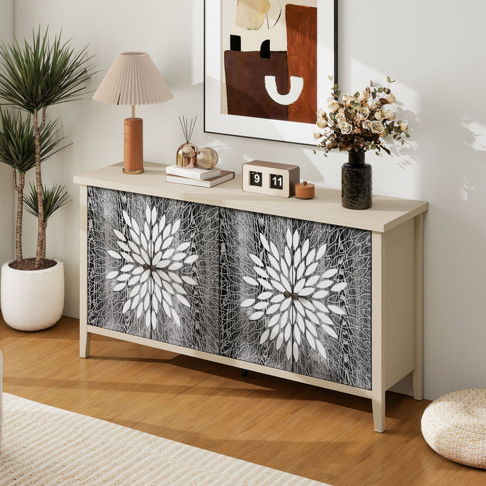 Modern Storage Cabinet With 4 Doors & Adjustable Shelves